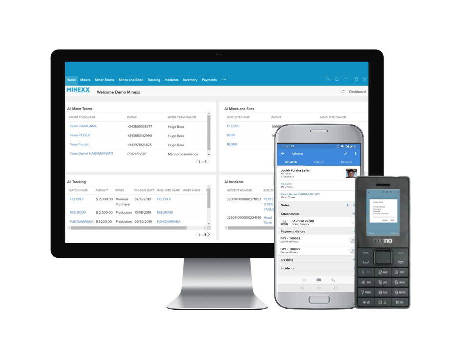 MineSmart platform interface showing traceability, compliance and payments